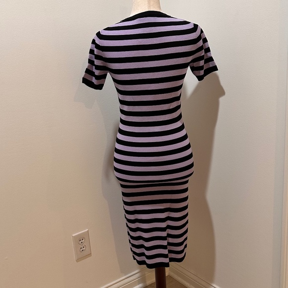 Nikkie Short Sleeve Fitted Knit Dress Black and Lavender Stripe - Picture 2 of 3
